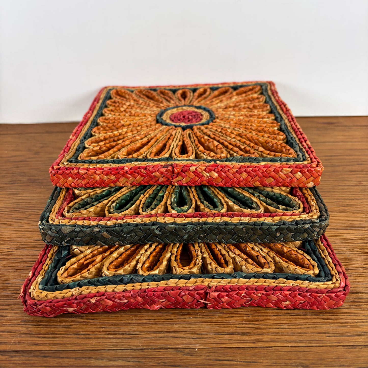 Vintage rieten pannen onderzetters