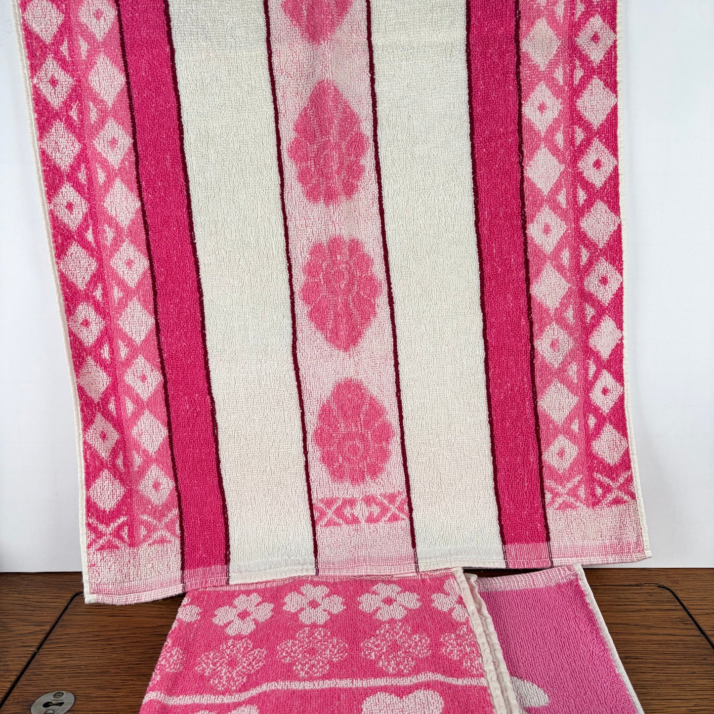 3 vintage handdoeken roze