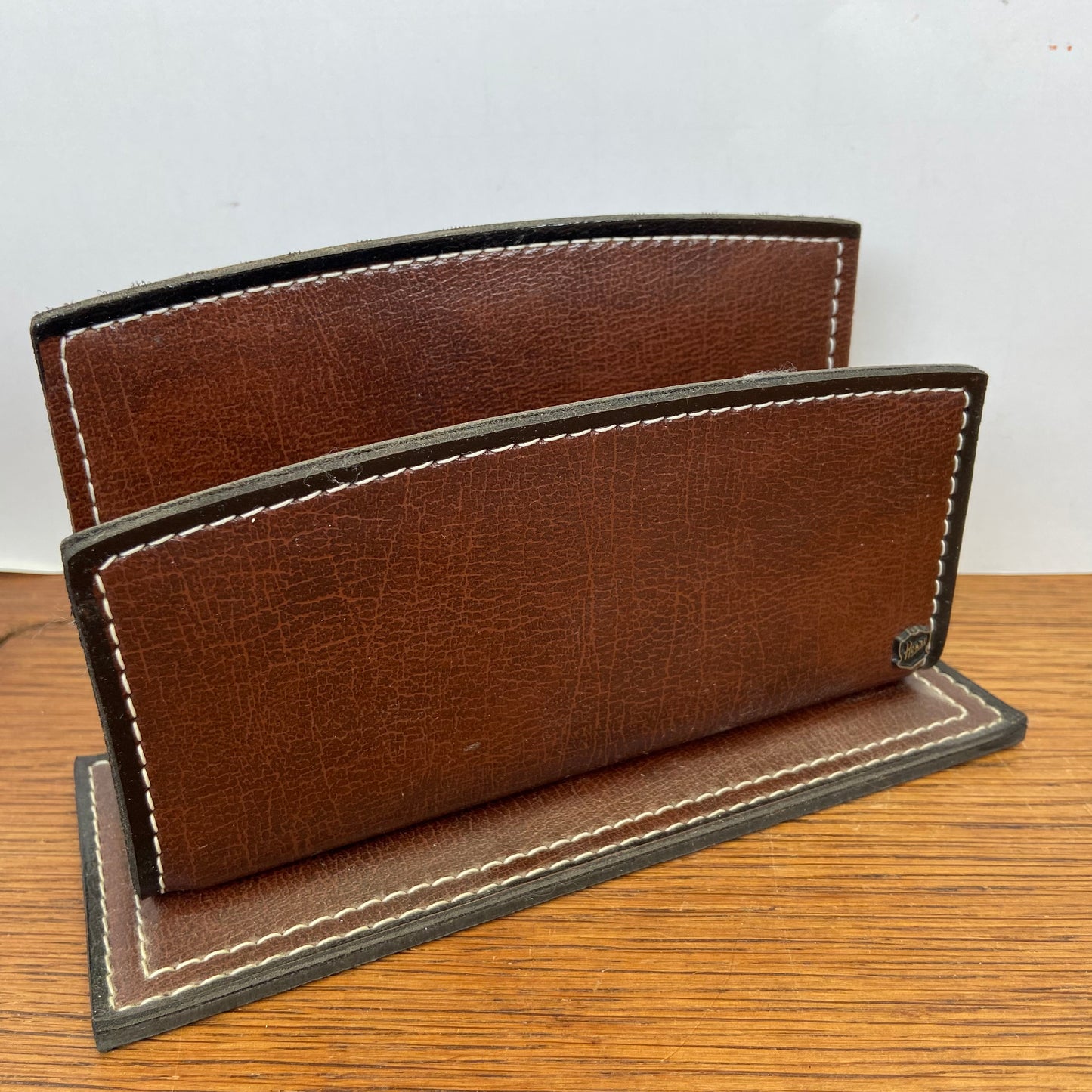 Vintage brievenhouder van leer