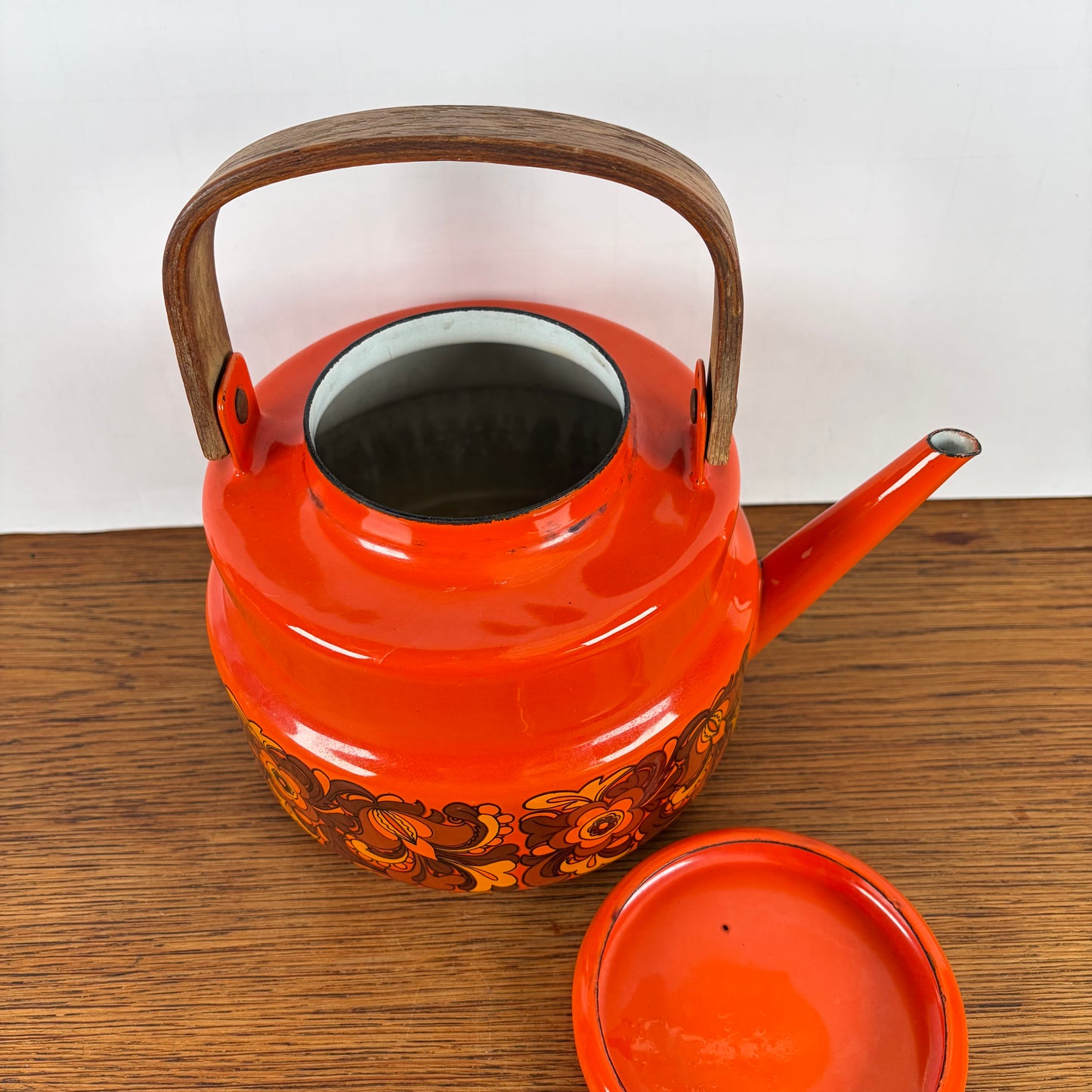 Vintage emaille theepot oranje