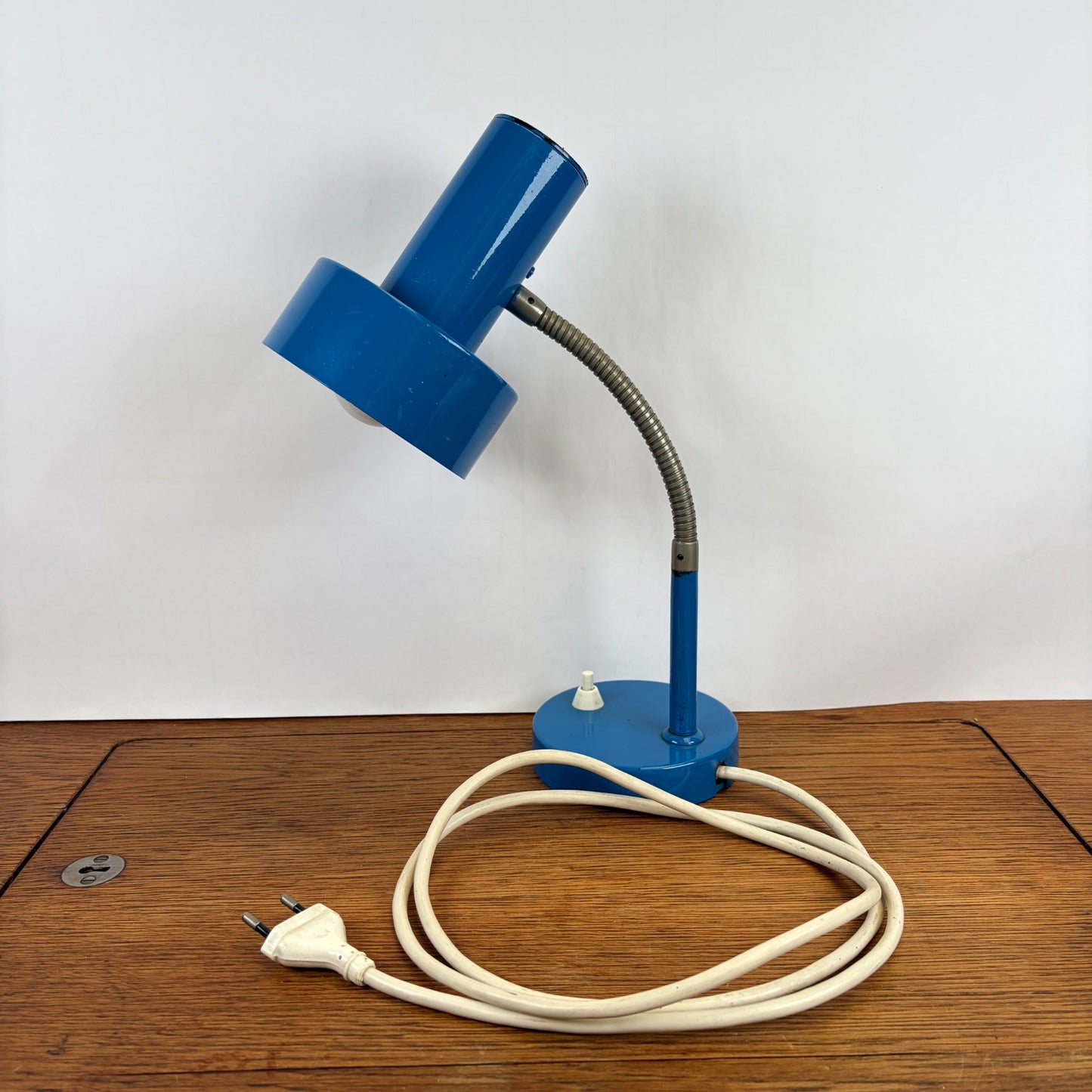 Vintage blauwe bureaulamp
