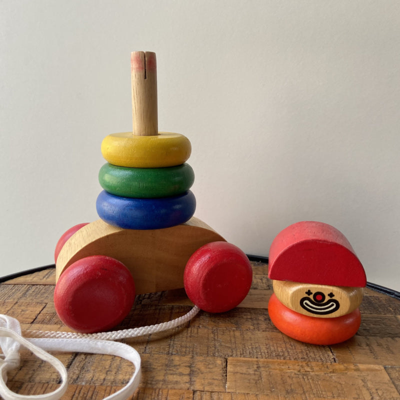 Houten trekfiguur clowntje