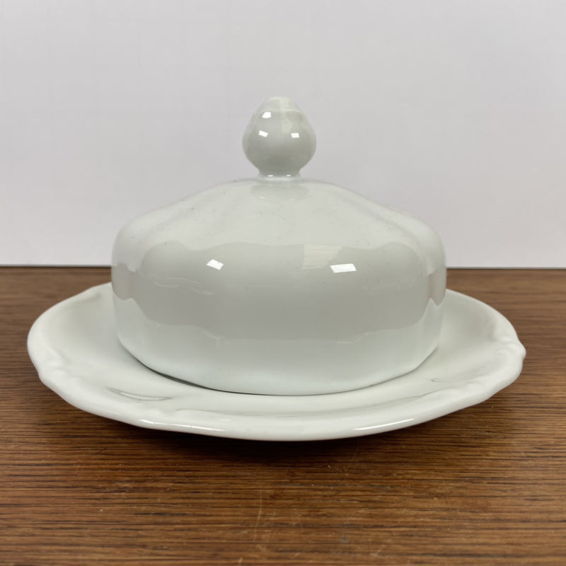 witte keramieken botervloot rond