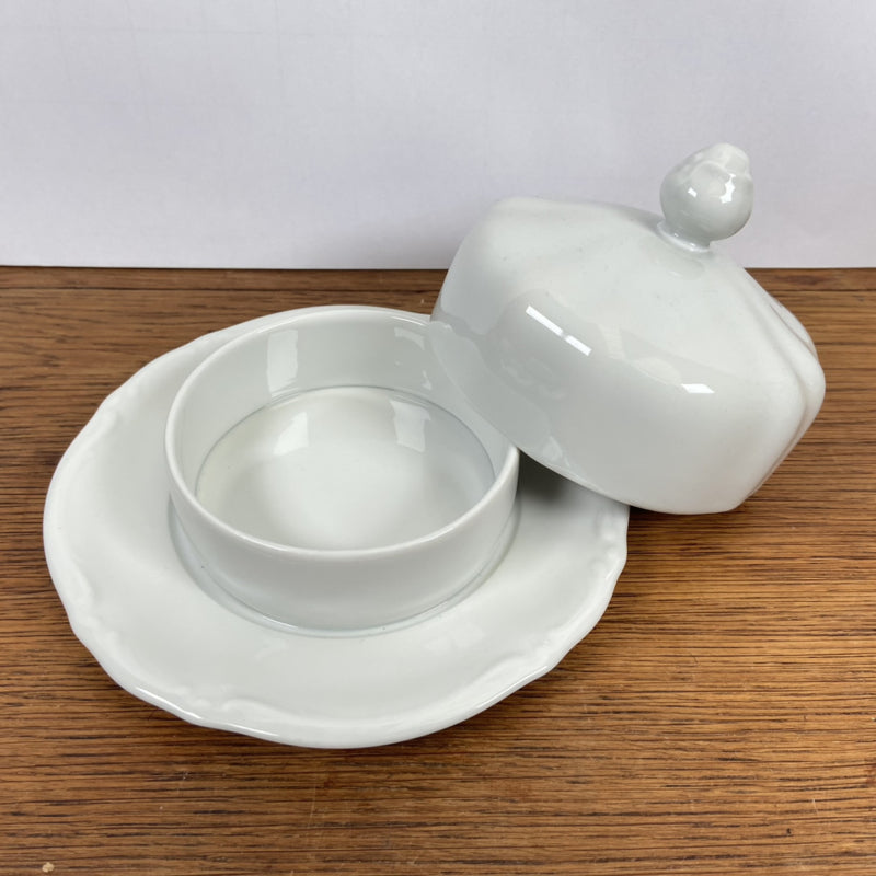 witte keramieken botervloot rond