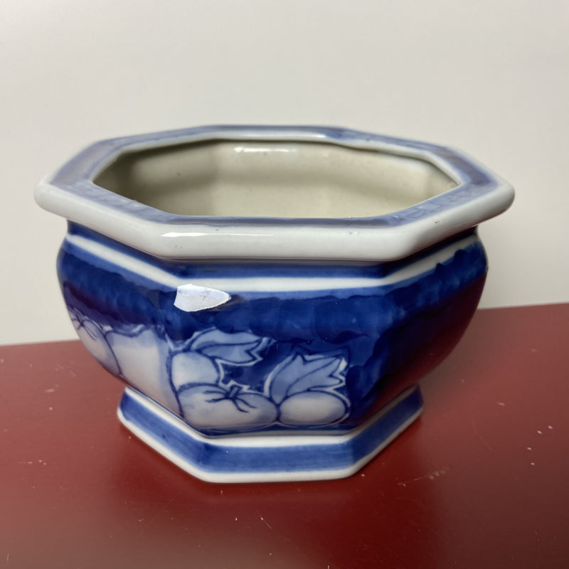 Vintage blauwe bloempot fruit