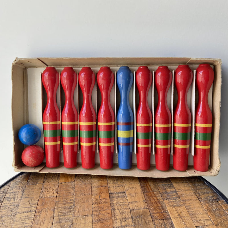 Vintage houten kegelset