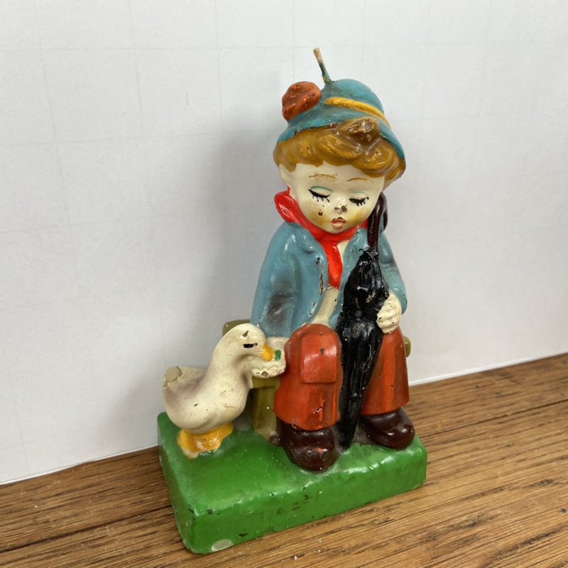 Vintage kaars jongetje met eend