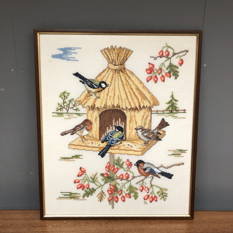 Geborduurd schilderij vogels