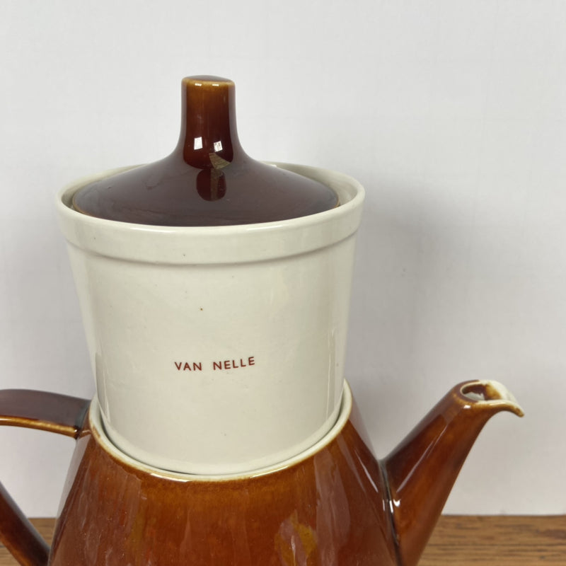 Vintage bruine Van nelle koffiepot met filter