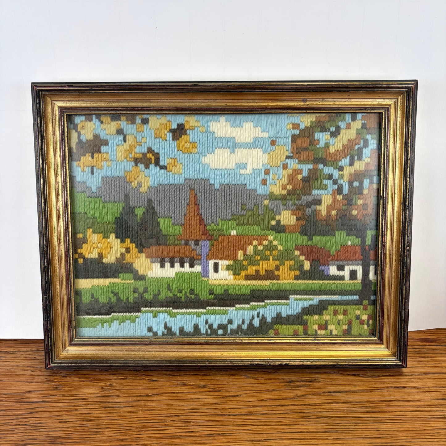 Vintage geborduurd schilderij