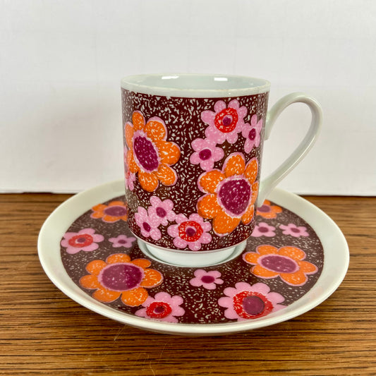 Vintage kop en schotel oranje bruin roze