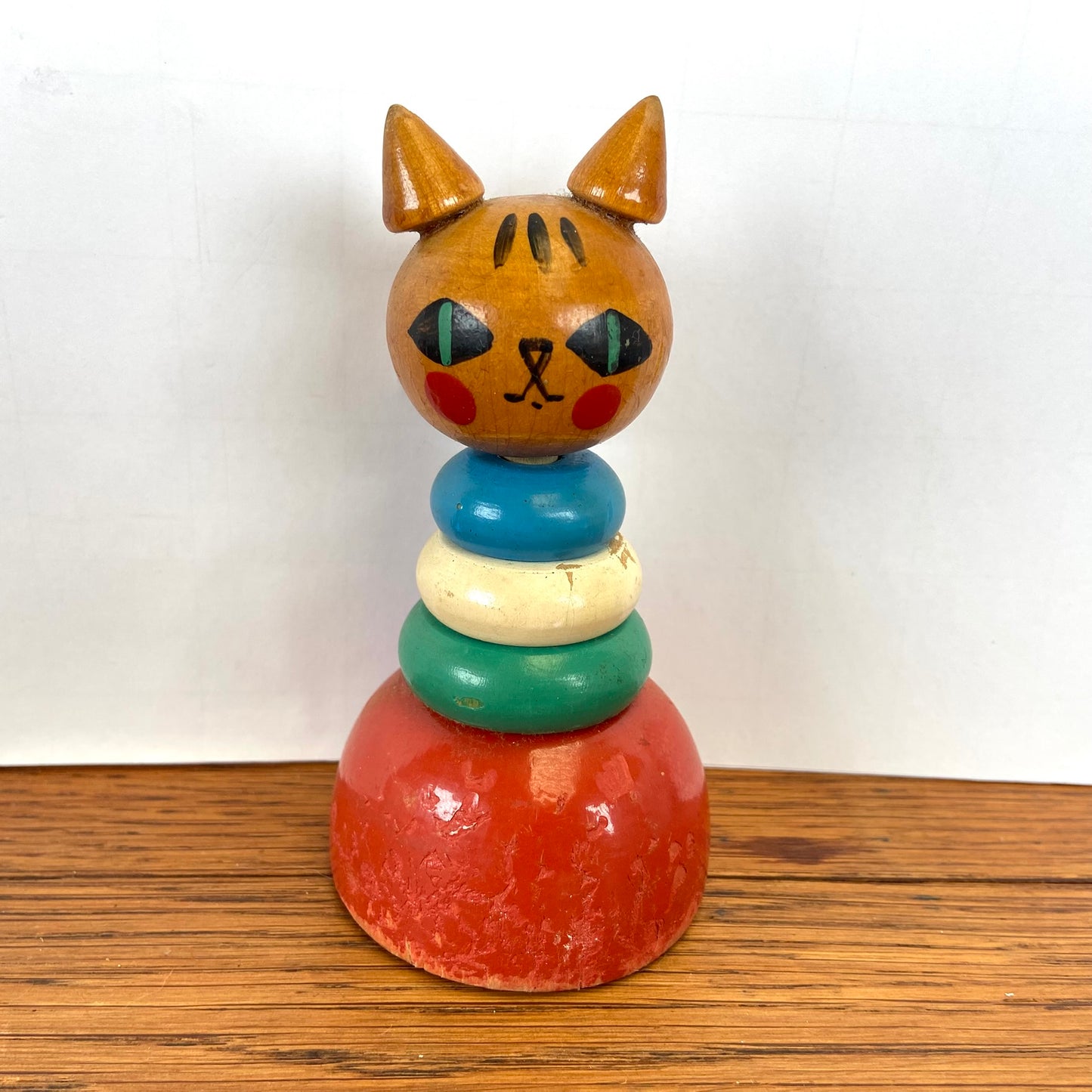 Vintage Stapelfiguur houten kat