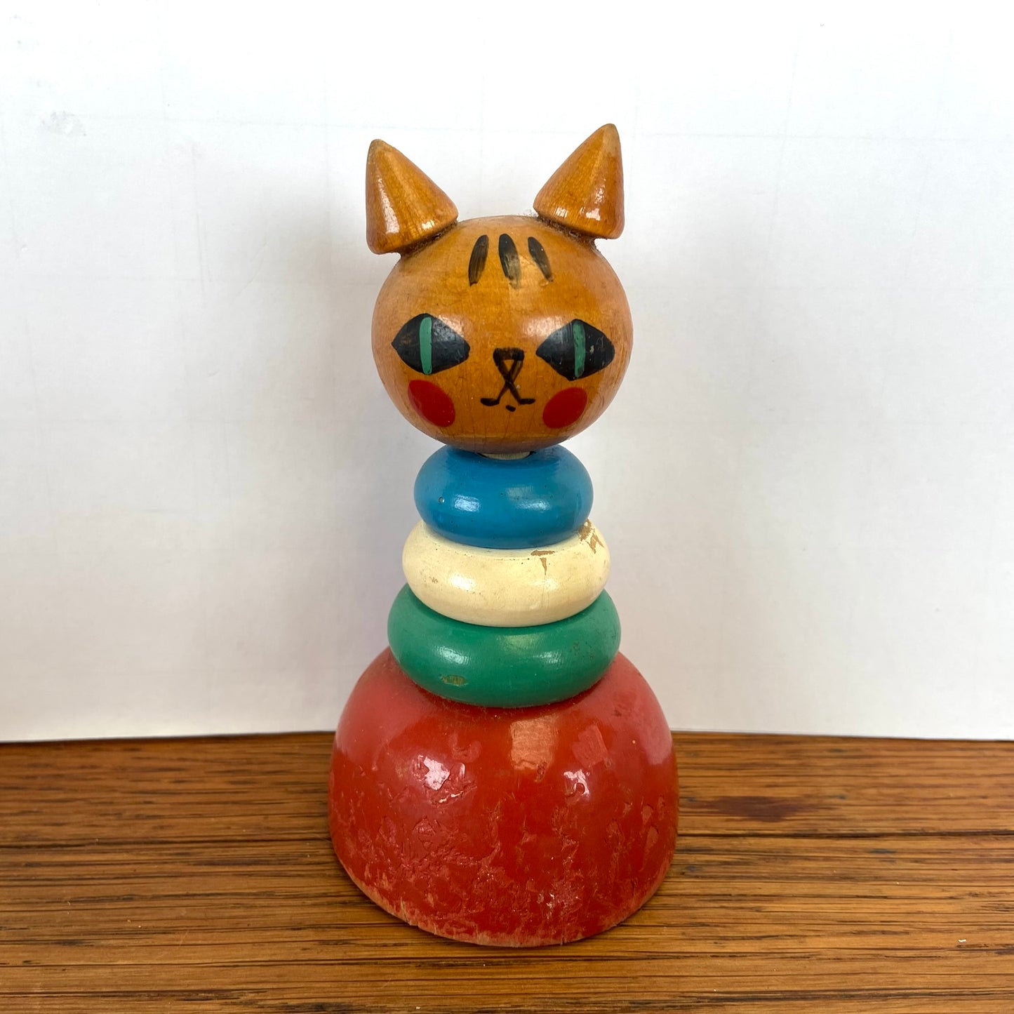 Vintage Stapelfiguur houten kat