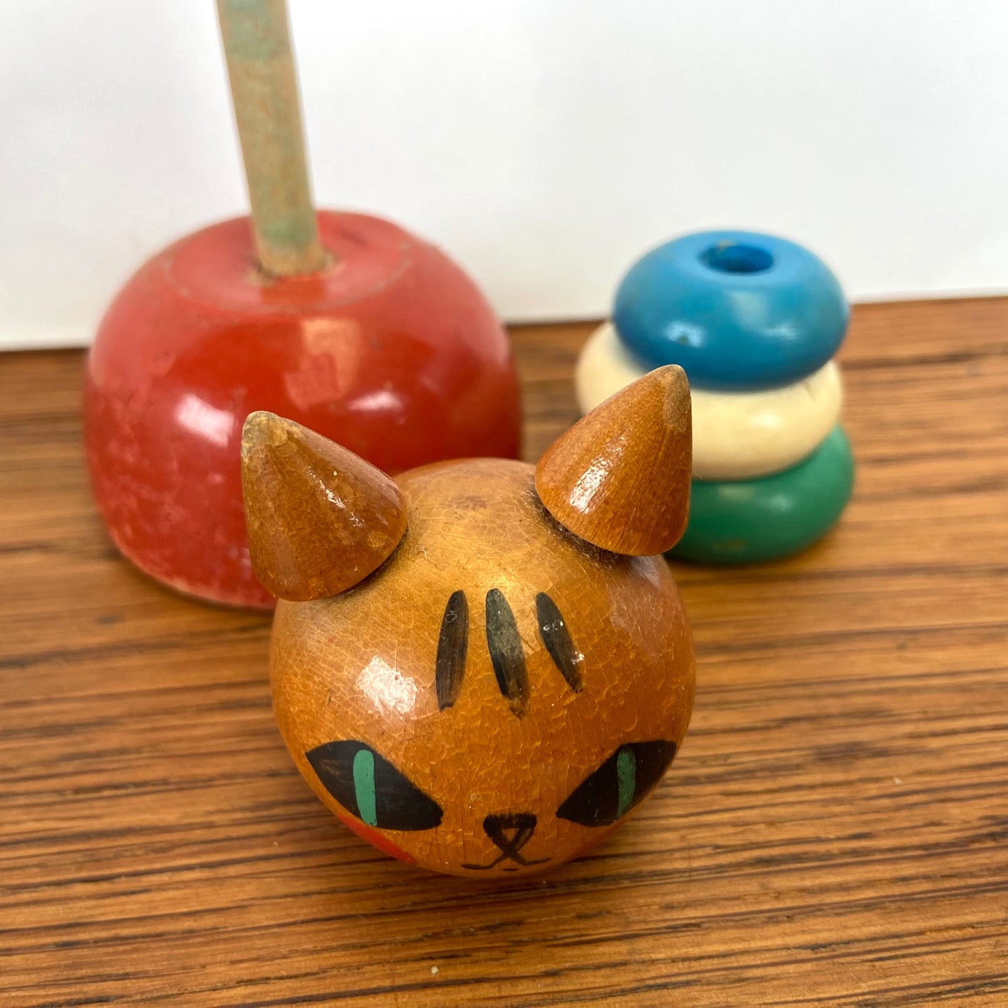 Vintage Stapelfiguur houten kat
