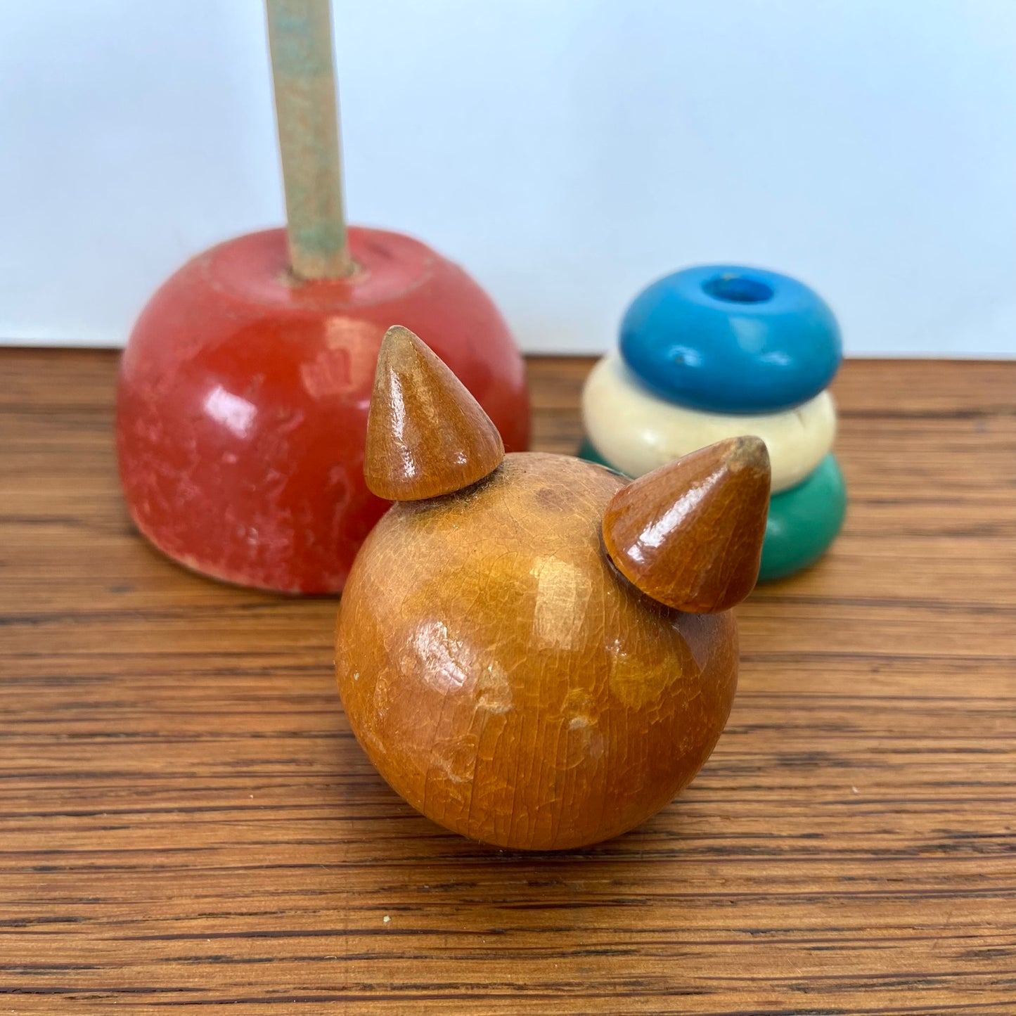 Vintage Stapelfiguur houten kat
