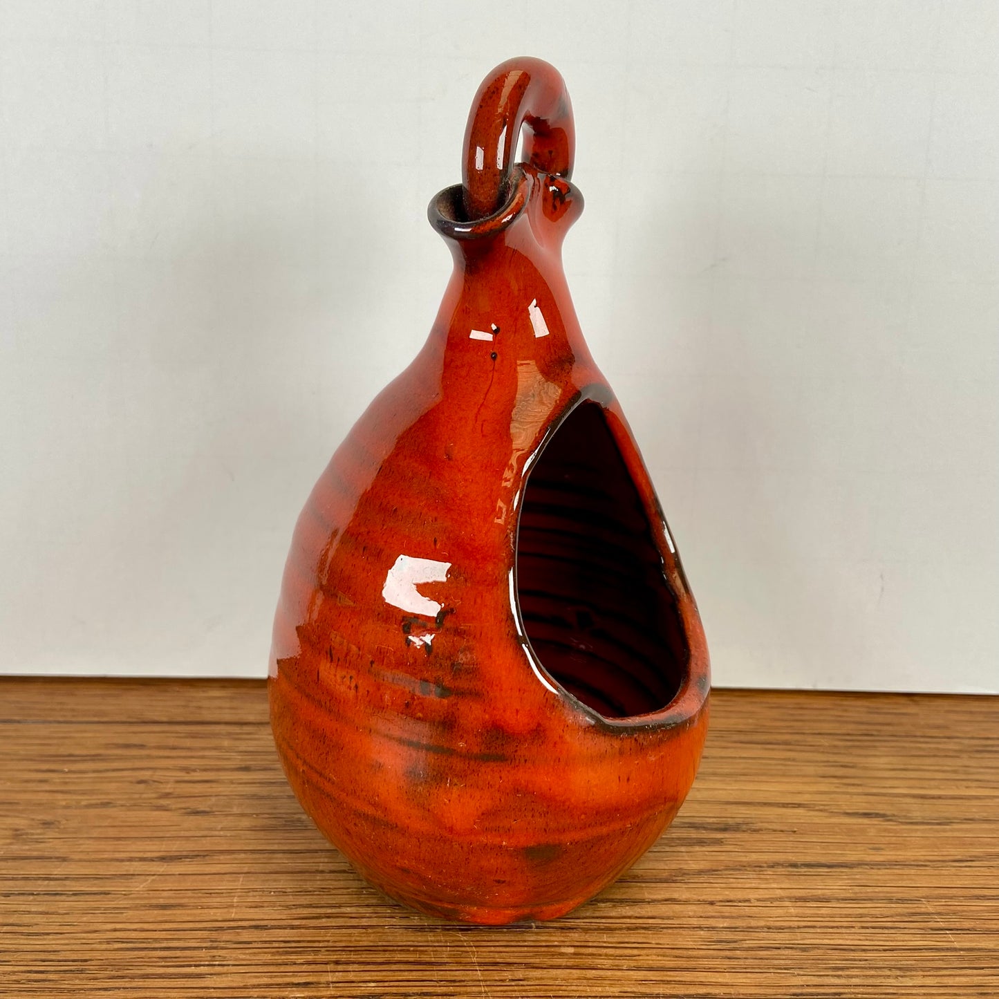 Vintage hangbloempotje oranje - rood