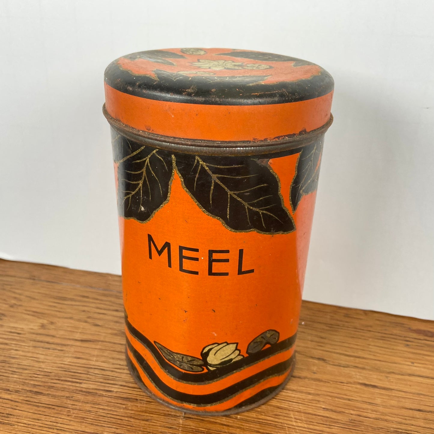 Vintage oranje blik meel