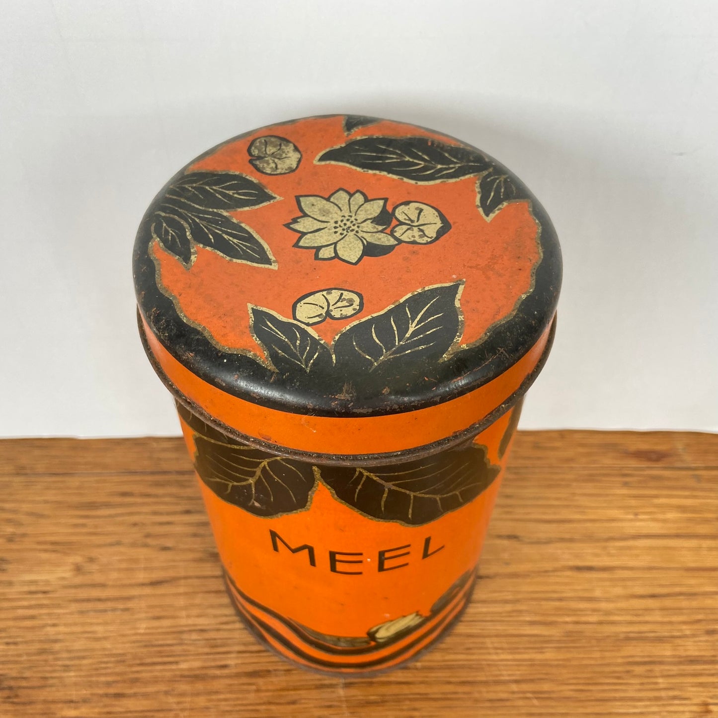 Vintage oranje blik meel