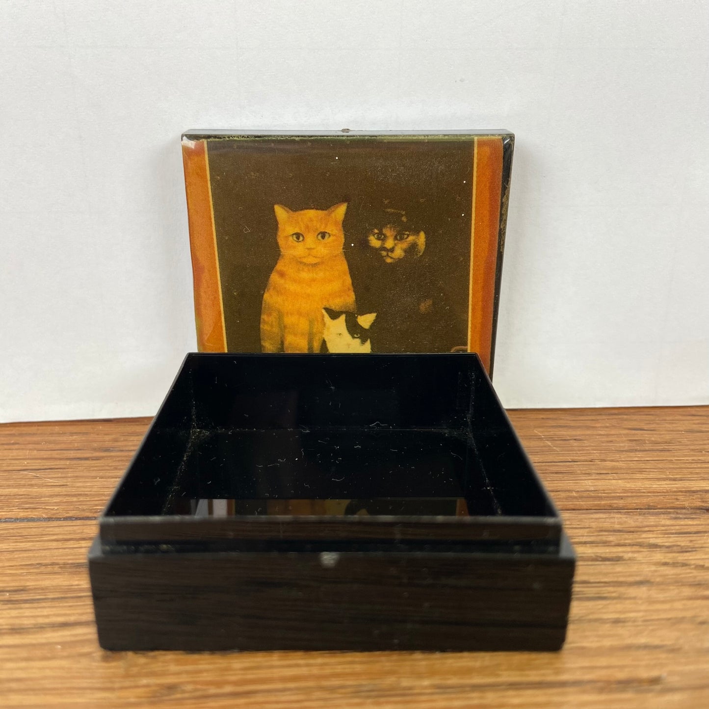 Zwart kunstof doosje katten