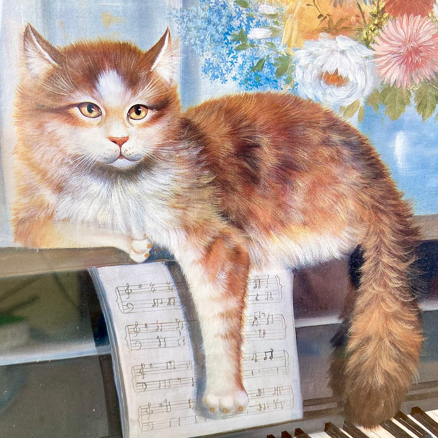 Vintage schilderij kat piano