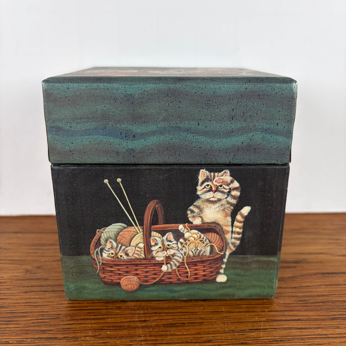 Vintage opberg box met katten