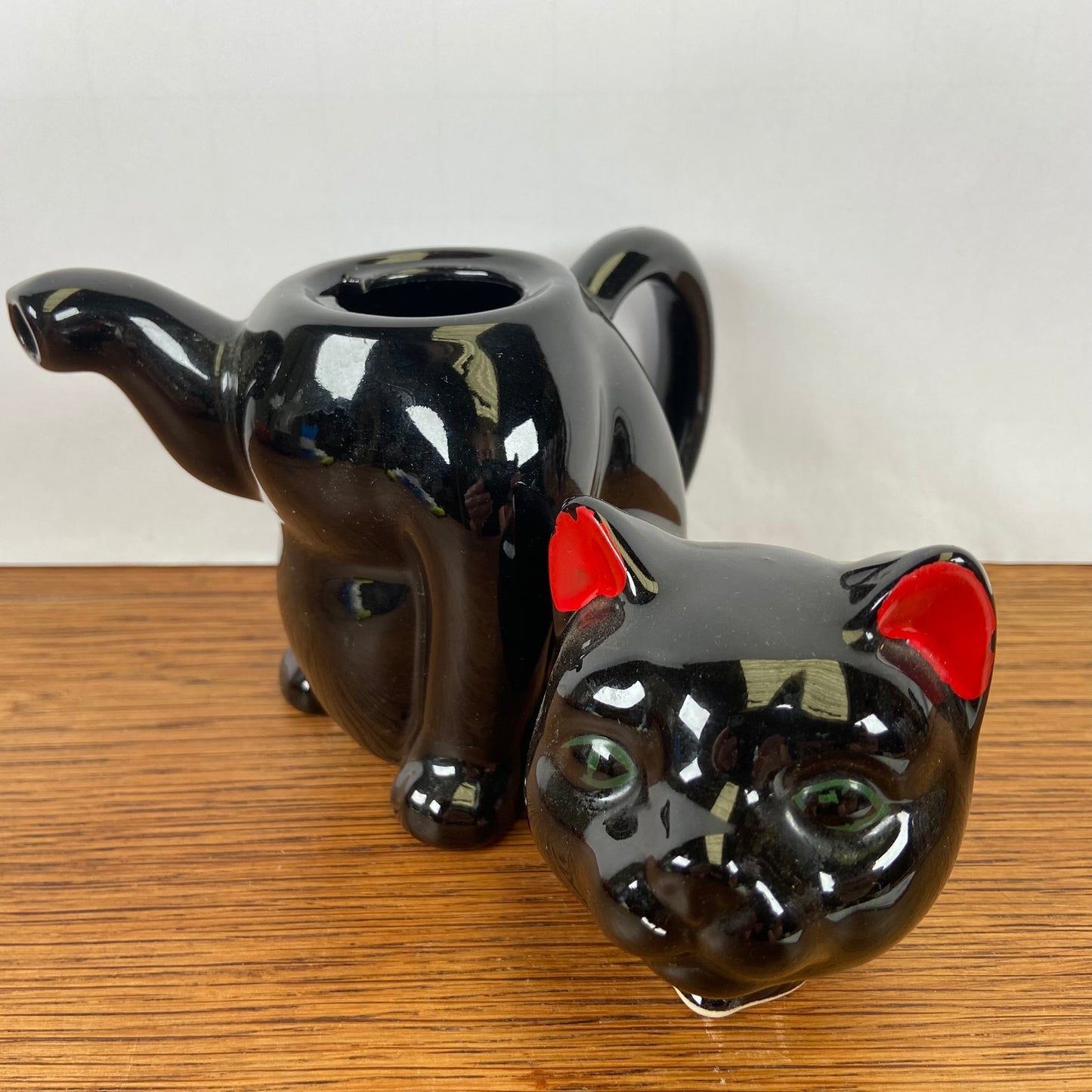 Vintage katten theepot zwart rood