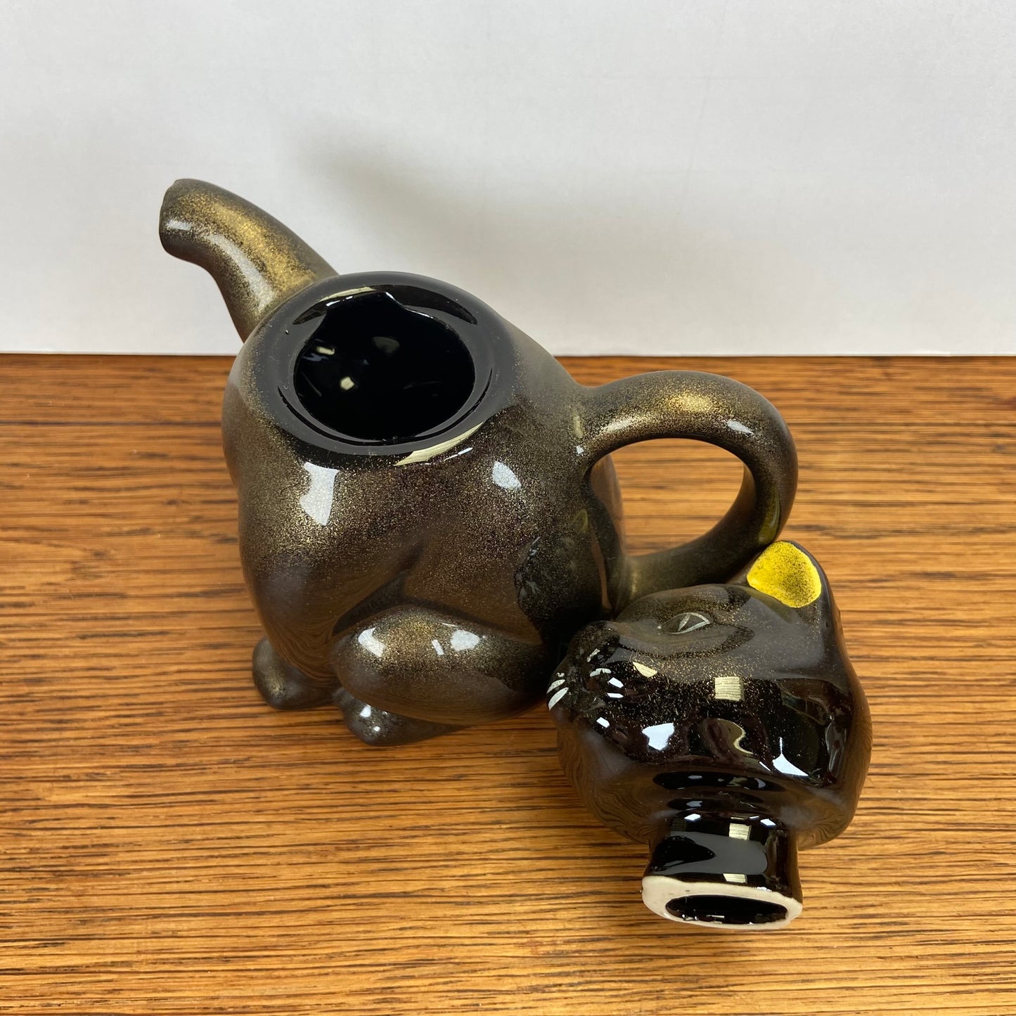 Vintage brons kleurige theepot kat