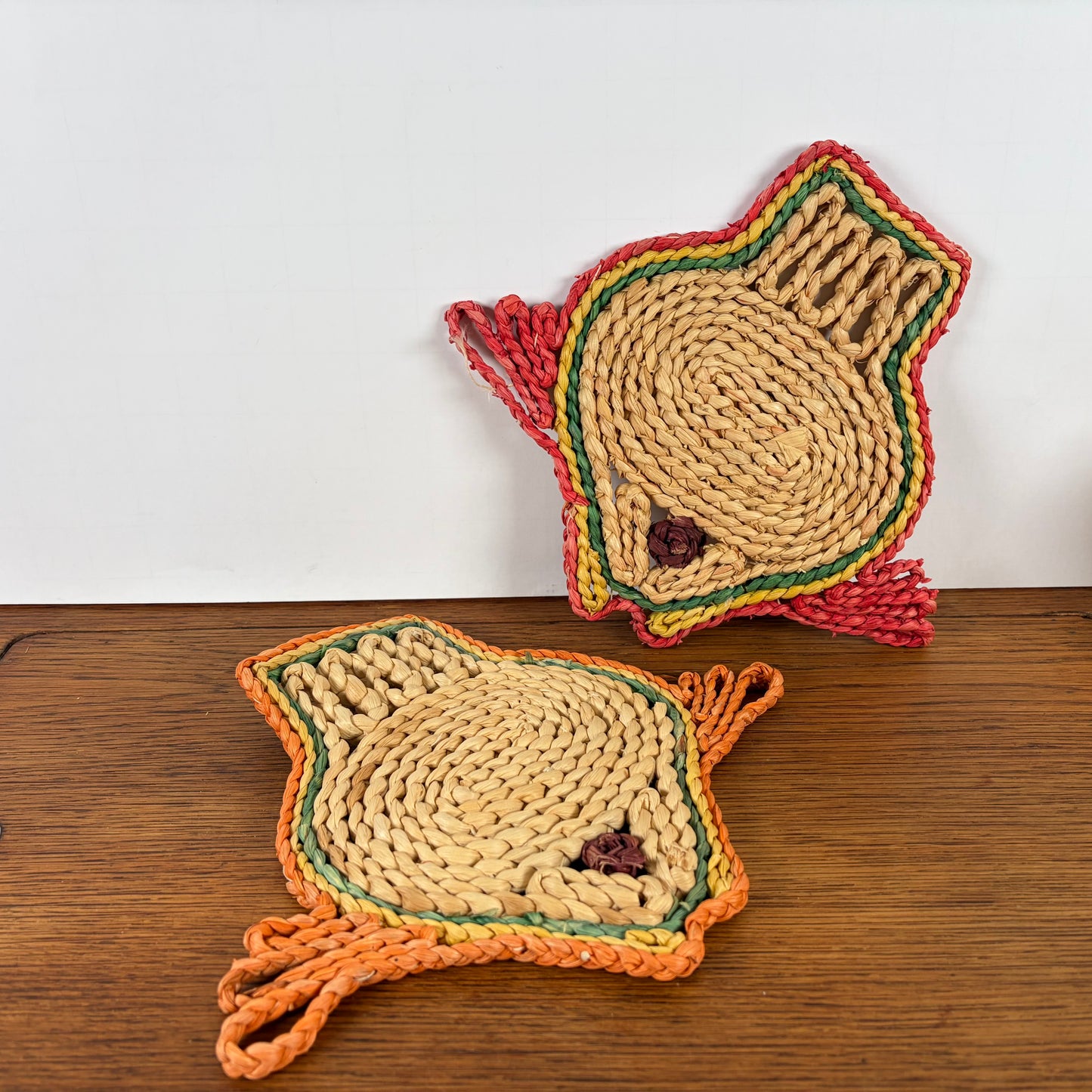 Vintage rieten onderzetters vis