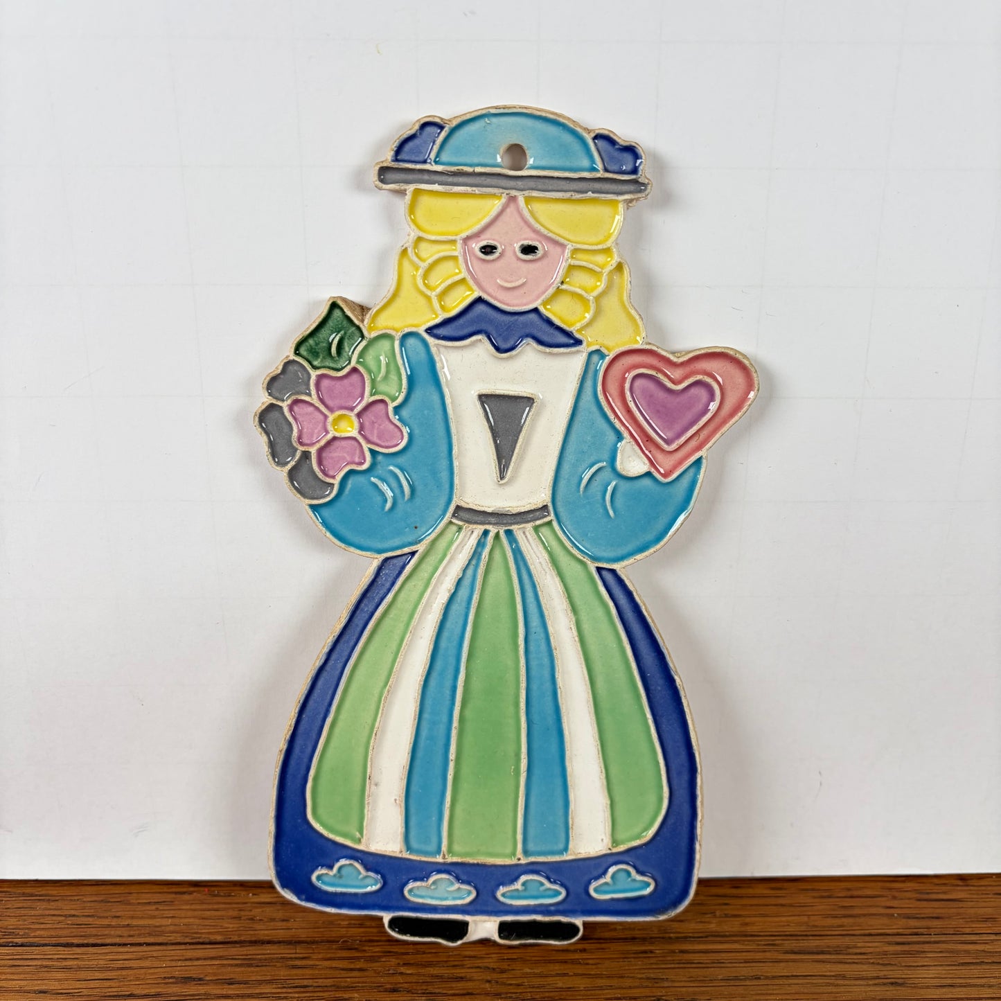 Vintage keramieke tegel dame