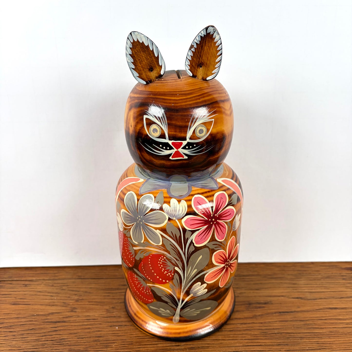 Vintage Spaarpot houten kat