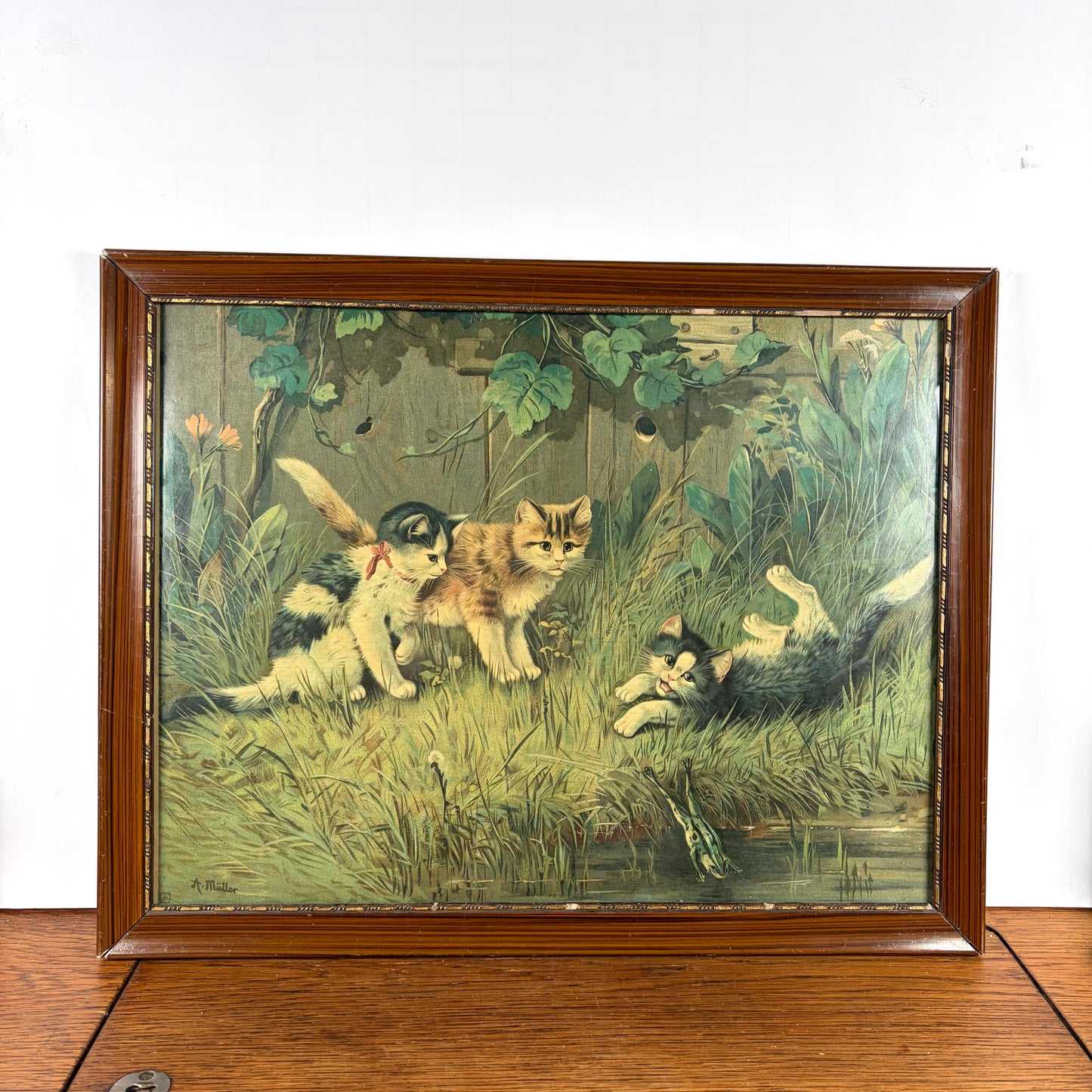 Vintage groot schilderij katten