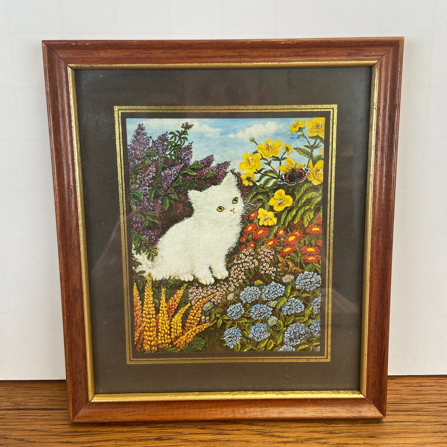 Vintage schilderijtje witte kat