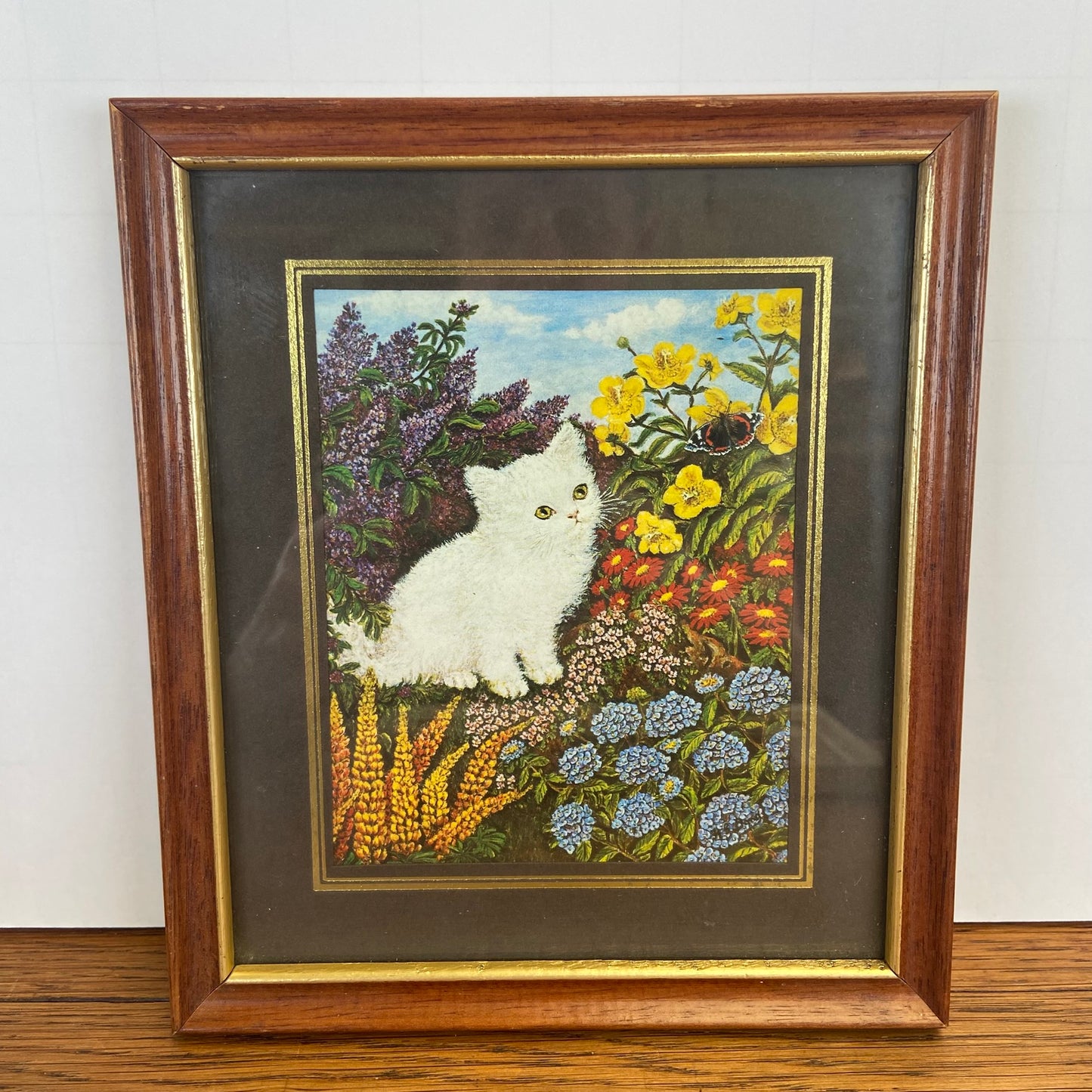 Vintage schilderijtje witte kat