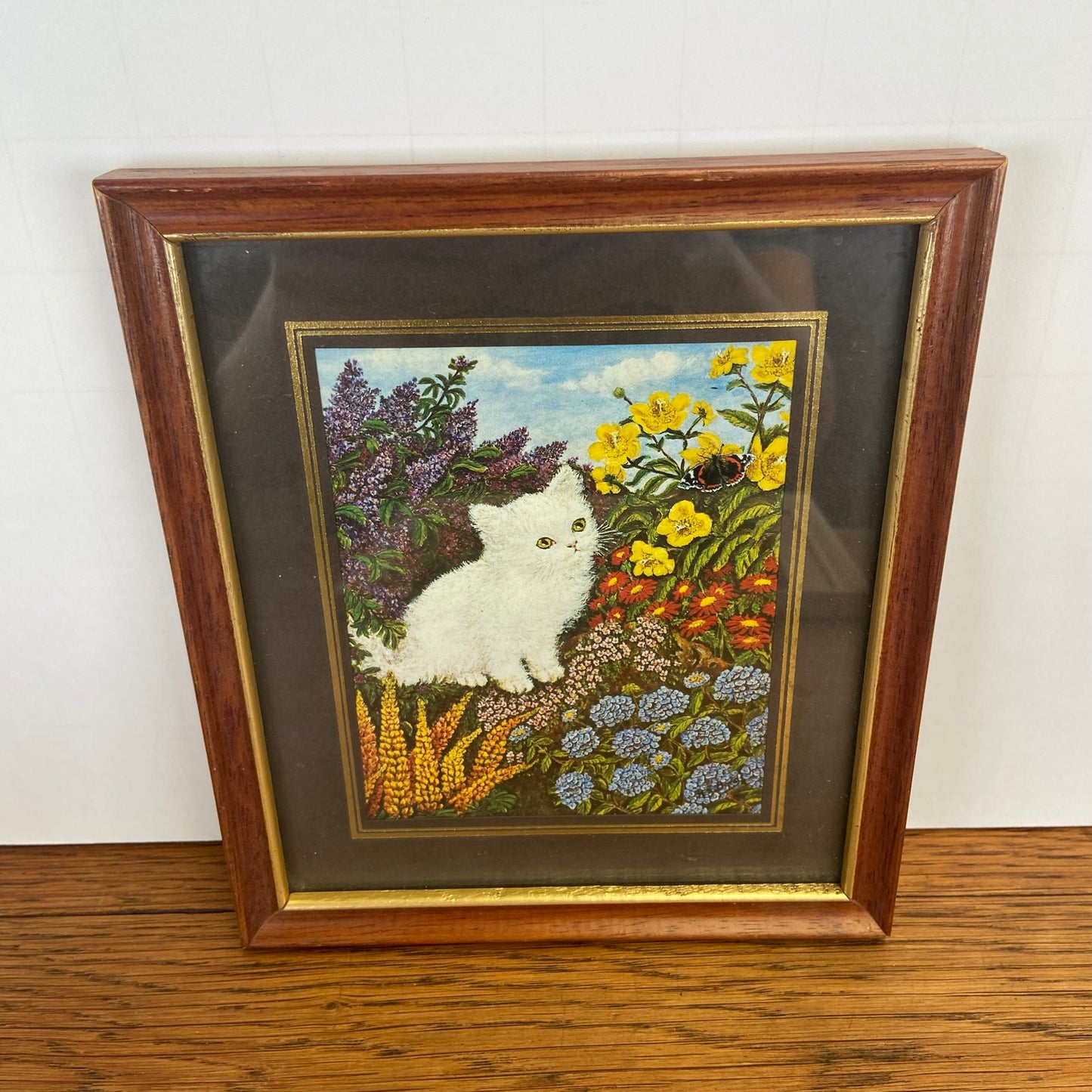 Vintage schilderijtje witte kat
