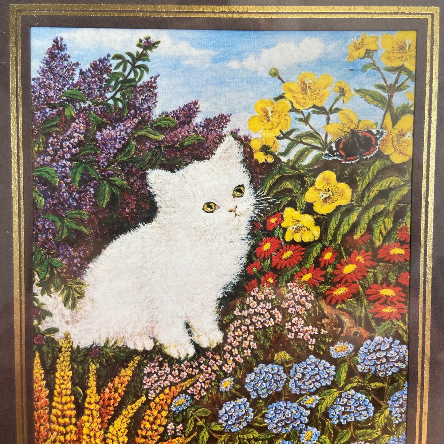 Vintage schilderijtje witte kat
