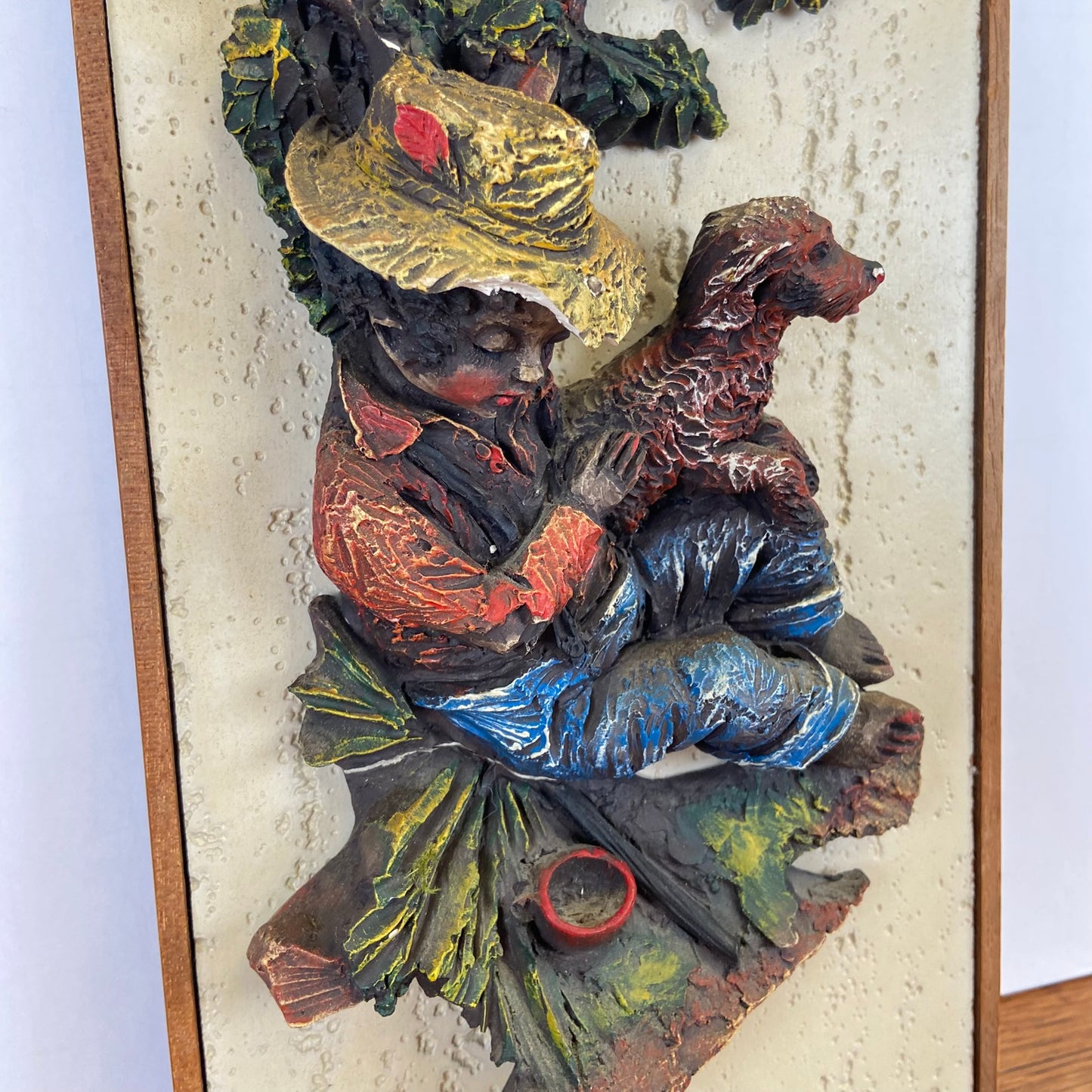 Vintage 3 D schilderij jongen met hond
