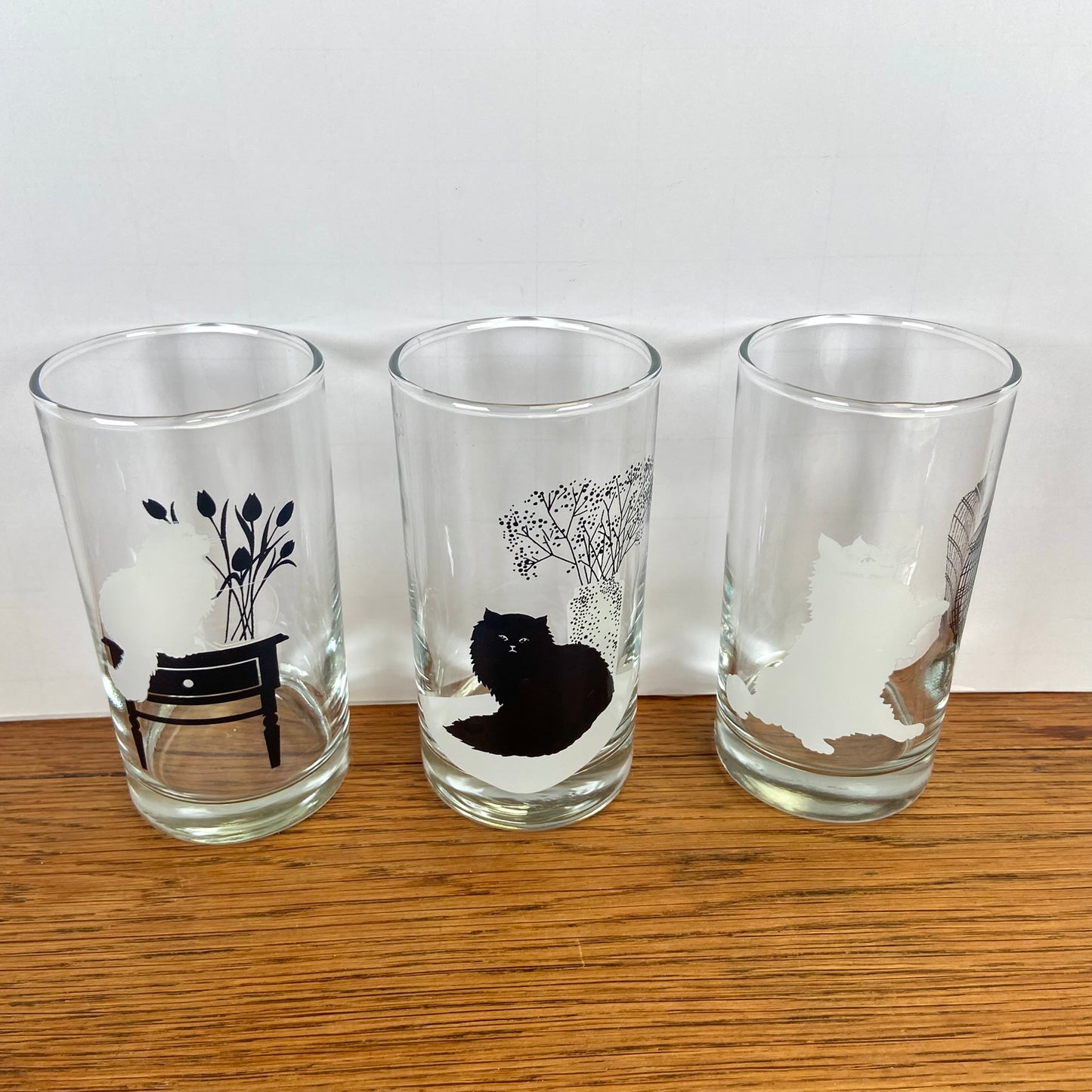 Set van 3 katten glazen zwart wit