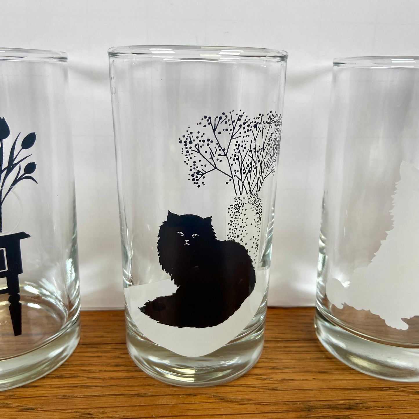 Set van 3 katten glazen zwart wit