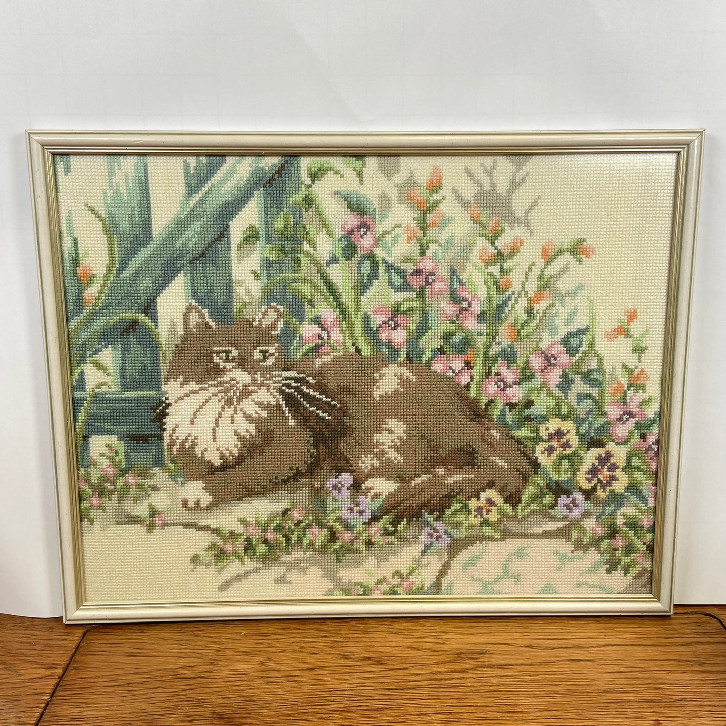 Geborduurd schilderij kat