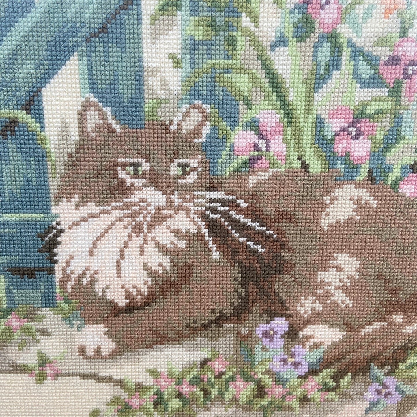 Geborduurd schilderij kat