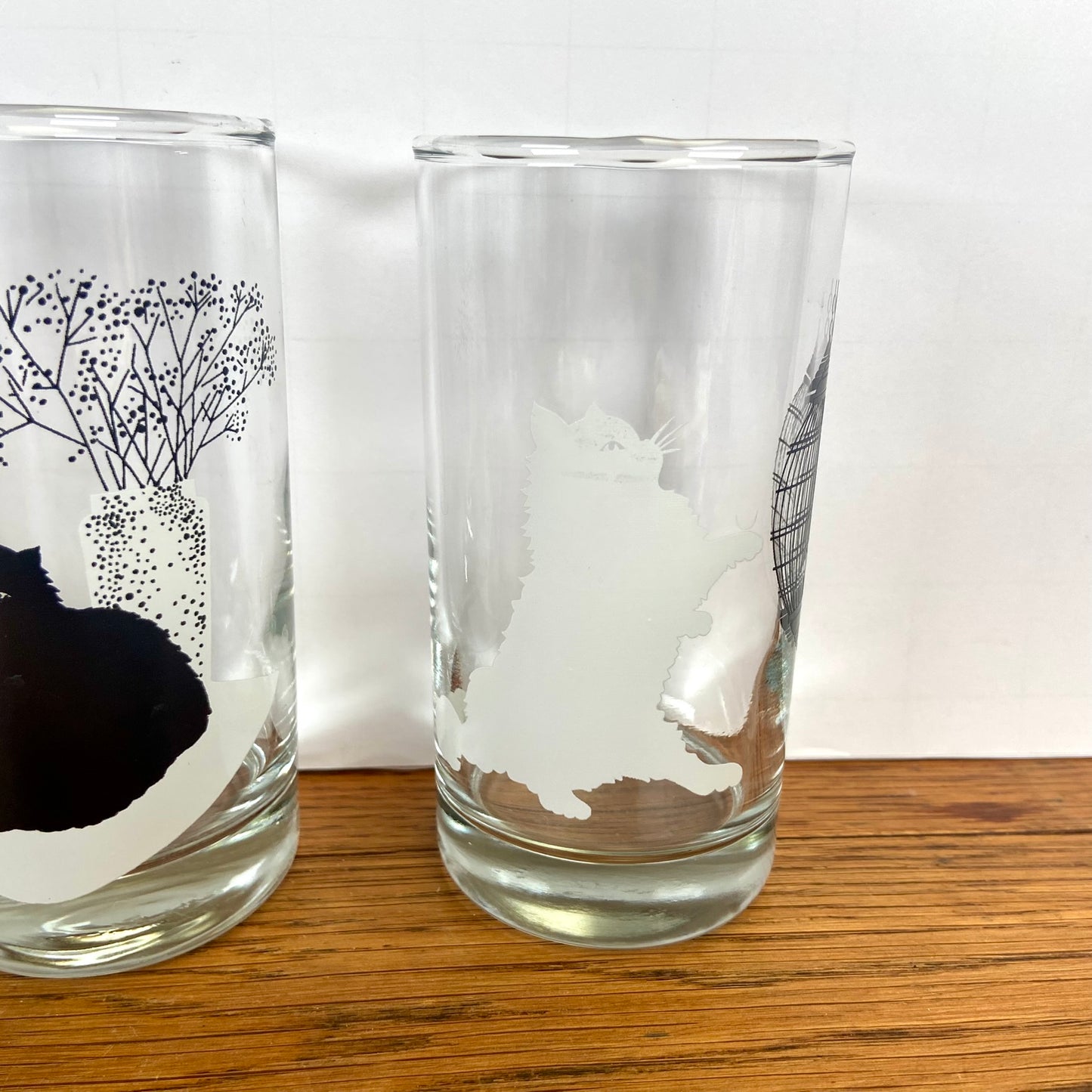 Set van 3 katten glazen zwart wit