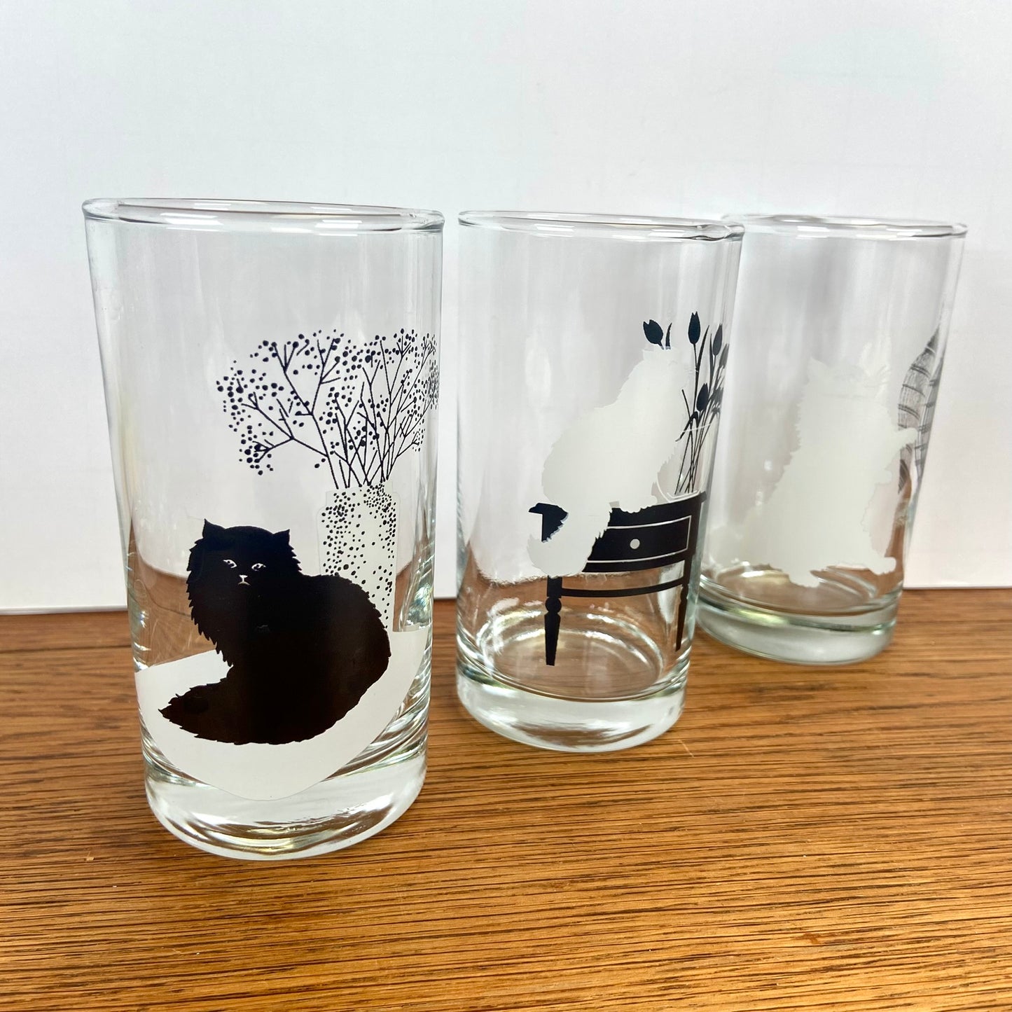 Set van 3 katten glazen zwart wit