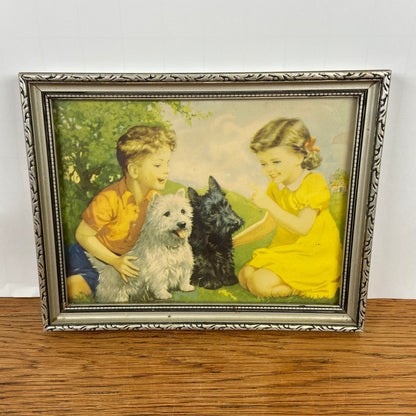 Vintage schilderijtje kindjes en hondjes