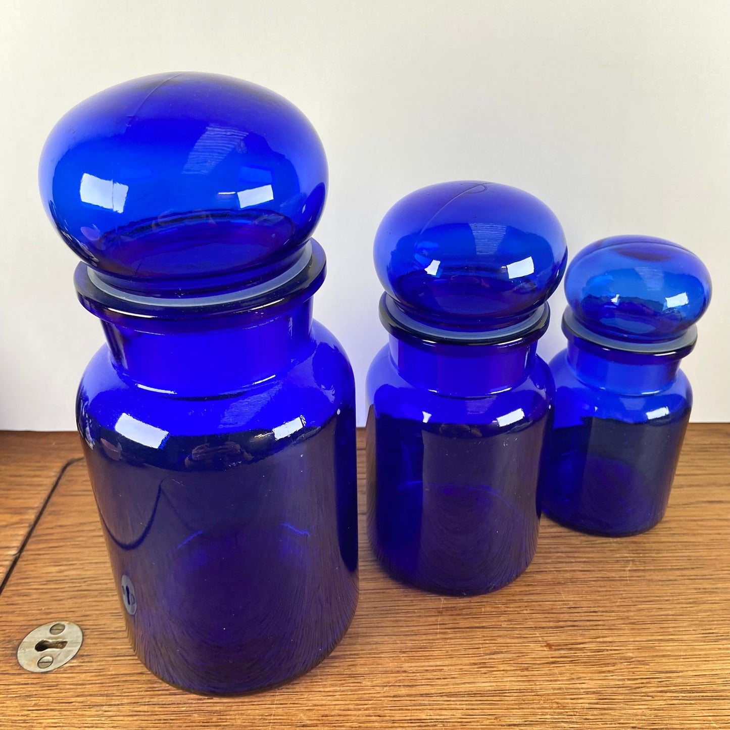 3 blauwe vintage apothekers potten