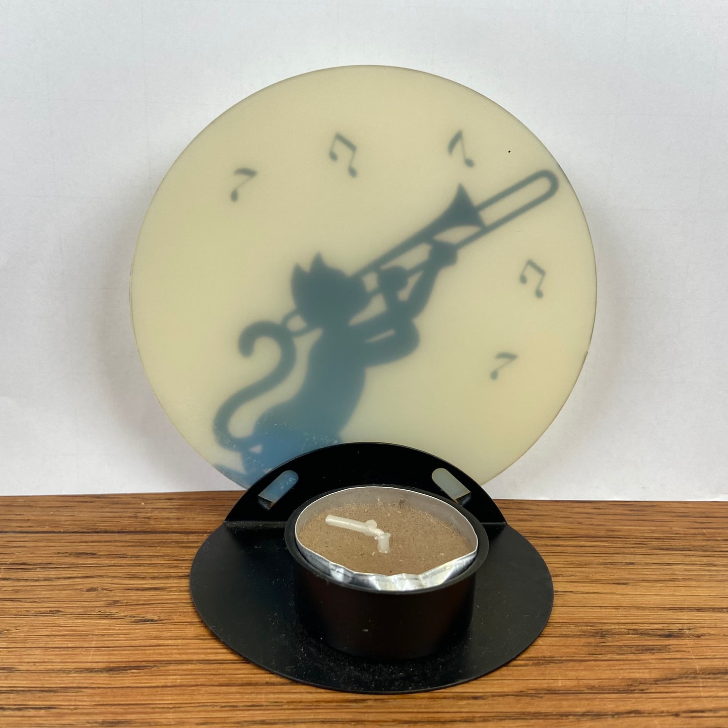 Waxinelicht houder kat met trombone