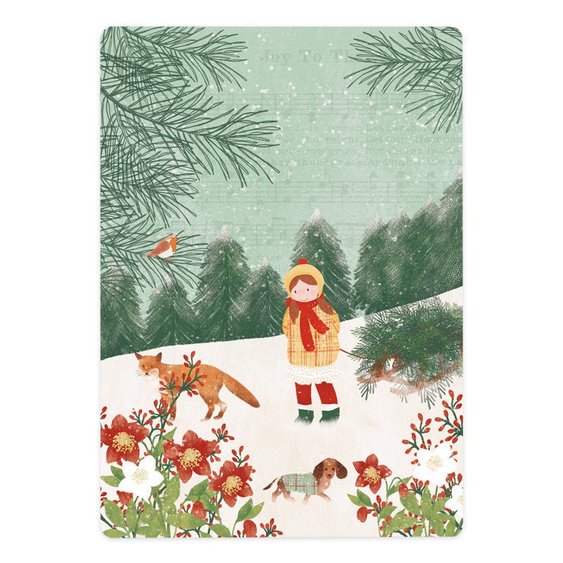 Kaart winter meisje met slee