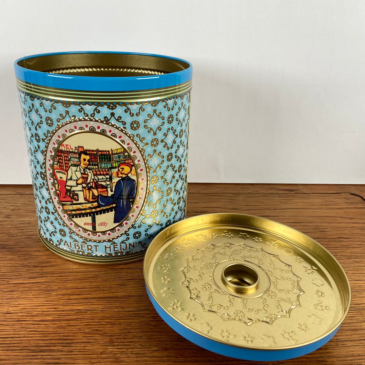 Retro Albert Heijn blik blauw