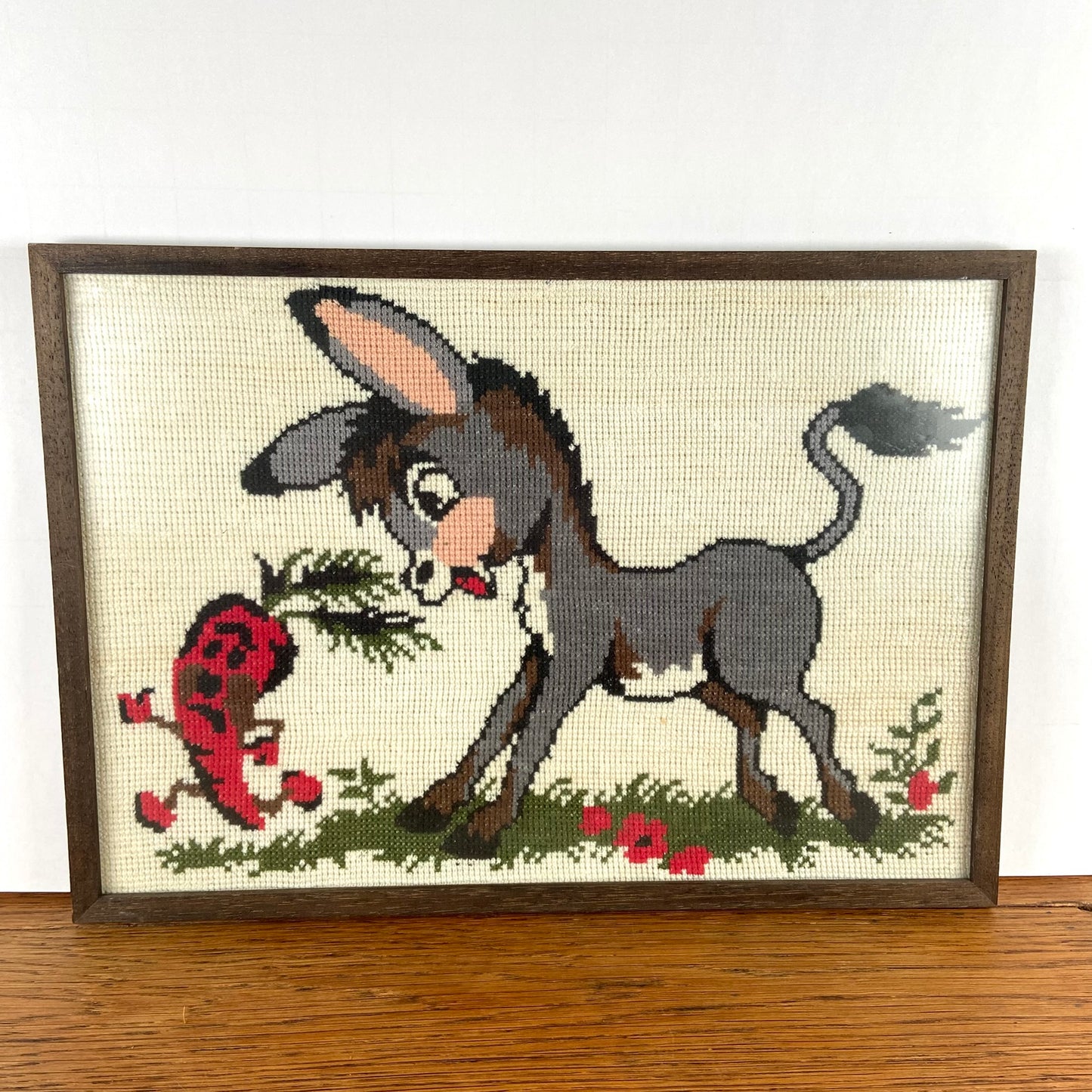 Geborduurd schilderij ezeltje