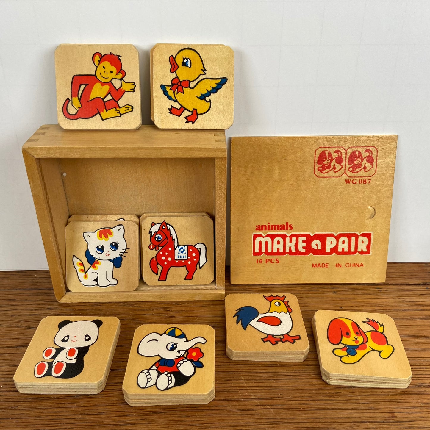 Vintage houten memory dieren