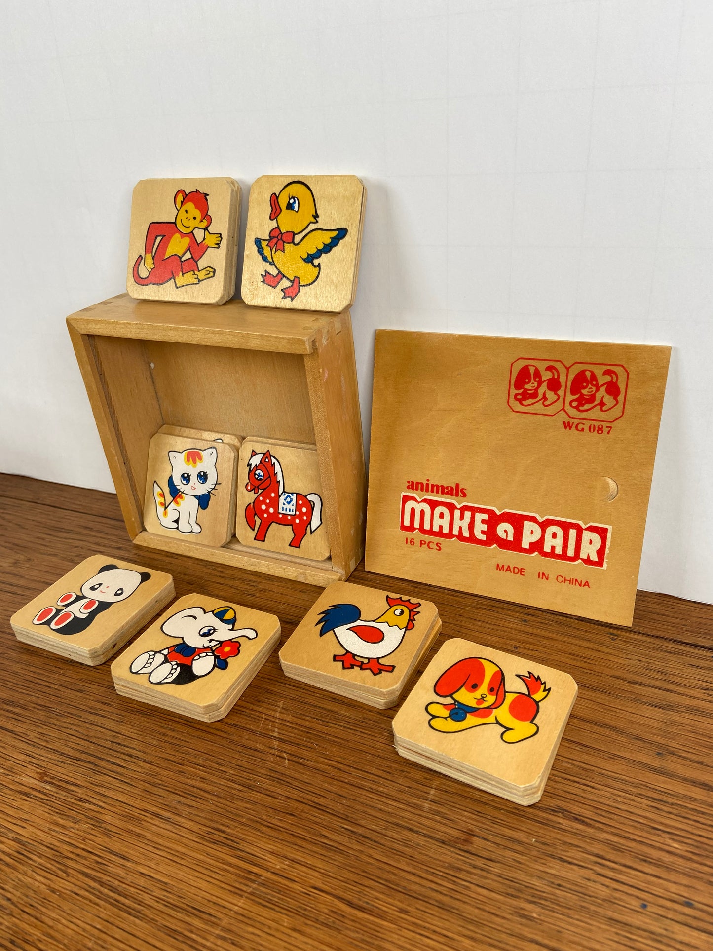 Vintage houten memory dieren